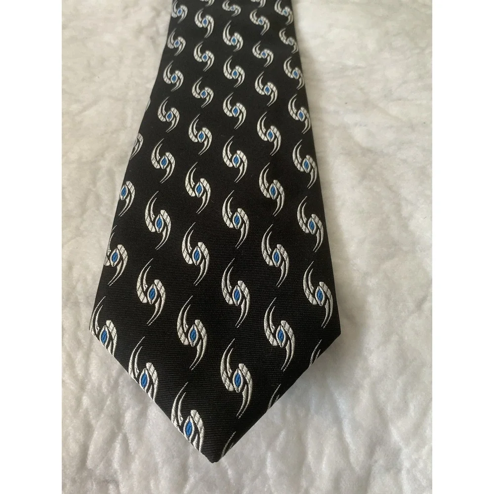 NWOT Phineas Cole 100% Silk TIE Eye Design Black White Blue Made In USA